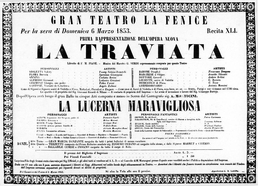 La Traviata Poster For The Premiere Painting by Granger