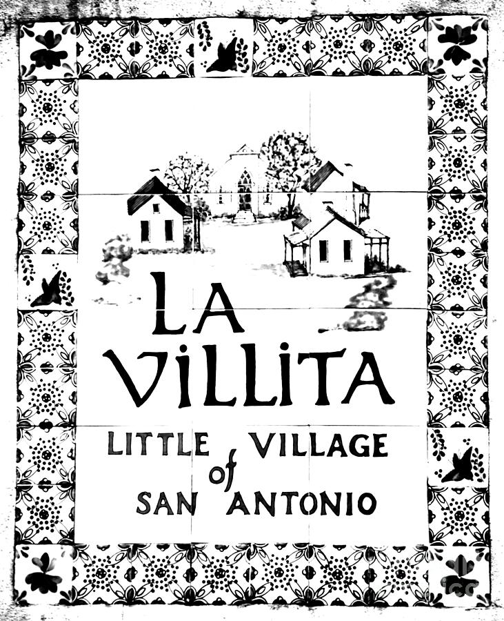 La Villita Tile Sign on the Riverwalk San Antonio Texas Black and White Conte Crayon Digital Art Digital Art by Shawn OBrien