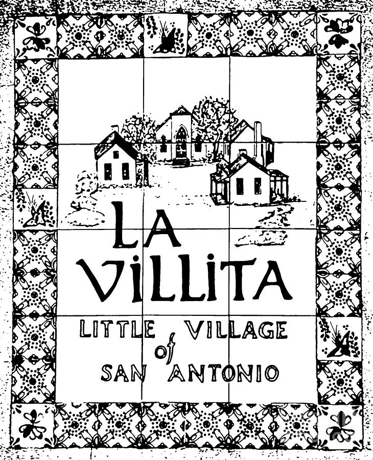 La Villita Tile Sign on the Riverwalk San Antonio Texas Black and White Stamp Digital Art Digital Art by Shawn OBrien