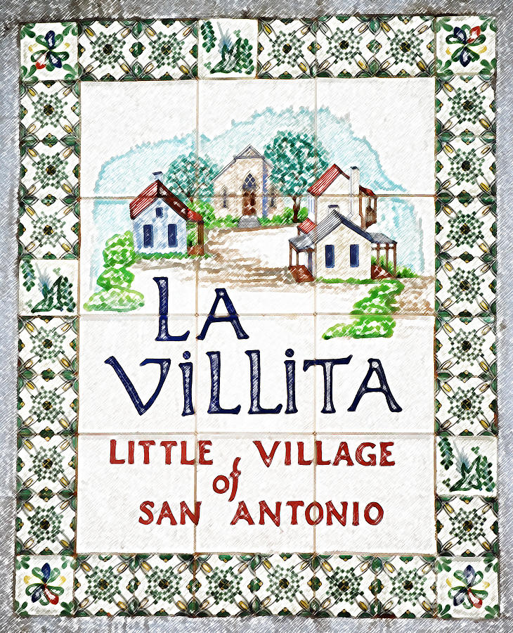 La Villita Tile Sign on the Riverwalk San Antonio Texas Colored Pencil Digital Art Digital Art by Shawn OBrien