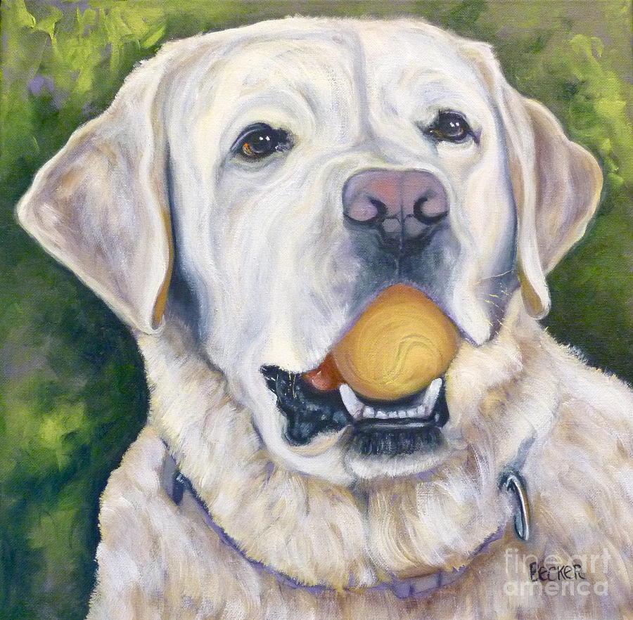 Lab with Orange Ball Painting by Susan A Becker