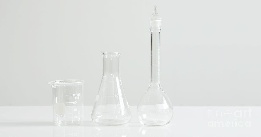 Bottle Photograph - Laboratory glassware on white by Sylvie Bouchard