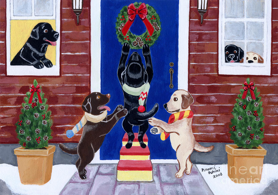 Labrador Christmas Fun Painting by Naomi Ochiai