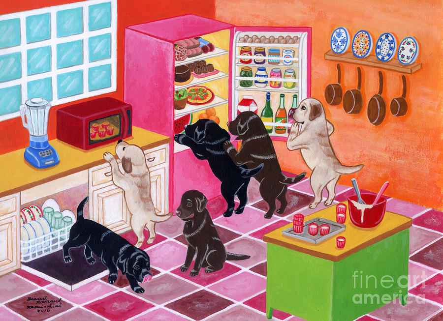 Labrador Kitchen Party Painting by Naomi Ochiai