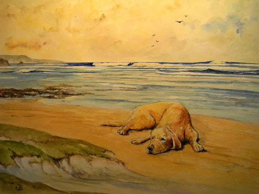 Summer Painting - Labrador retriever in the beach by Juan  Bosco