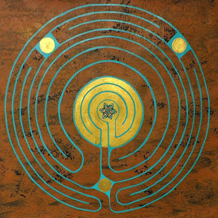 Labyrinth Painting - Labyrinth w Sun Labyrinth Center by Folade Speaks