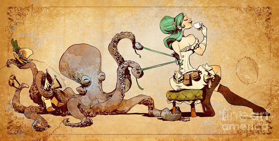 Octopus Digital Art - Lacing Up by Brian Kesinger