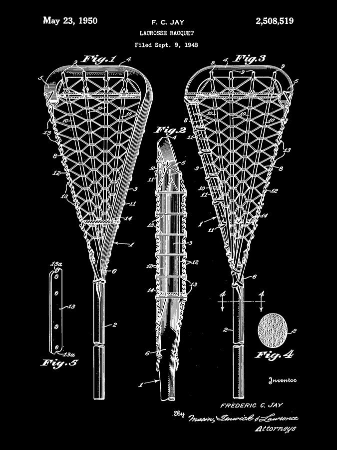 Lacrosse Stick Patent 1948 - Black Digital Art by Stephen Younts