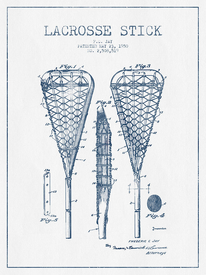 Lacrosse Stick Patent from 1950 Blue Ink Digital Art by Aged Pixel