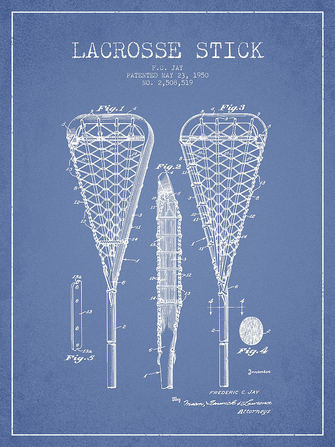 Vintage Digital Art - Lacrosse Stick Patent from 1950- Light Blue by Aged Pixel
