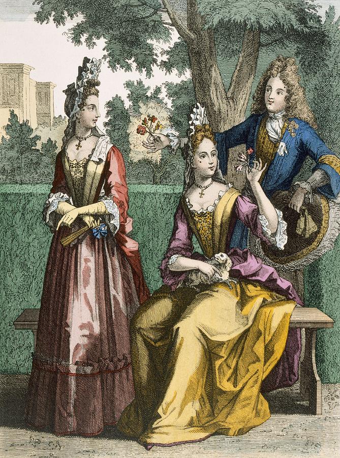 Flower Drawing - Ladies Formal Day Dresses, 1690 by French School