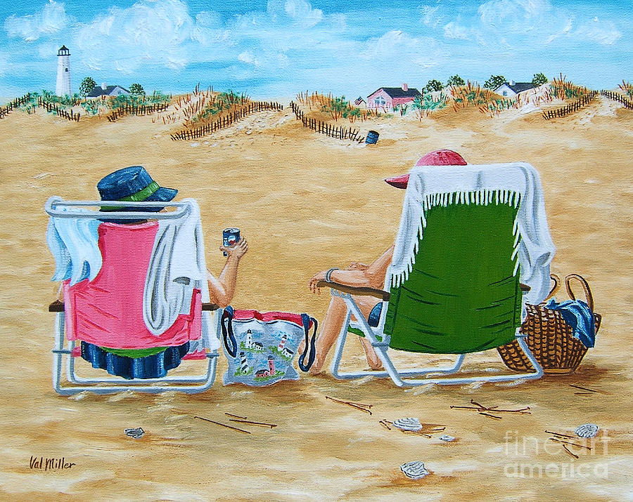 Ladies on the Beach Painting by Val Miller