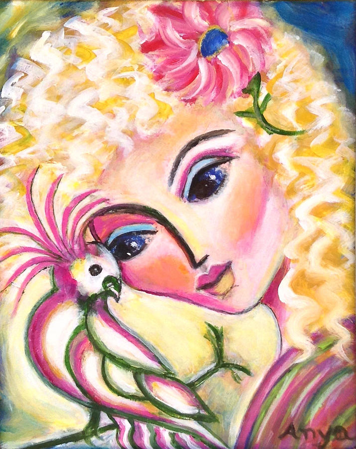 Lady and Cockatiel Painting by Anya Heller
