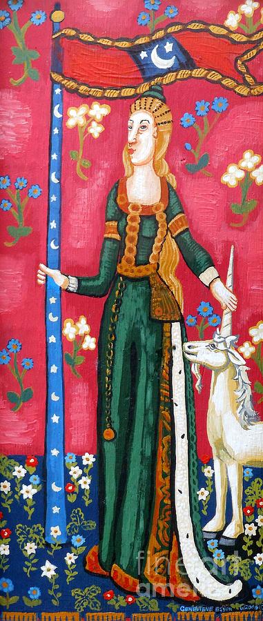 Byzantine Painting - Lady and The Unicorn la pointe by Genevieve Esson