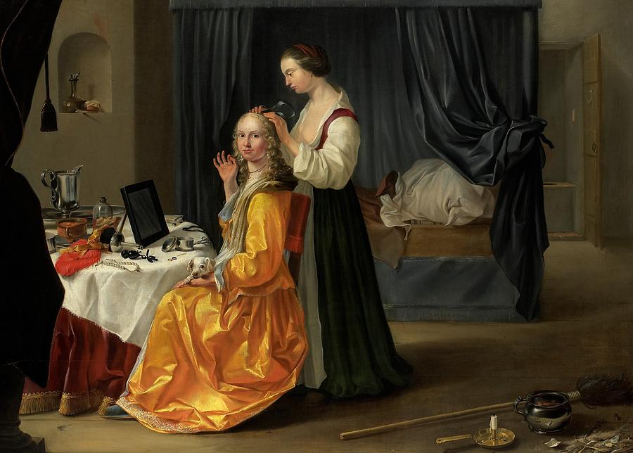 Dog Painting - Lady at her Toilet by Netherlandish School