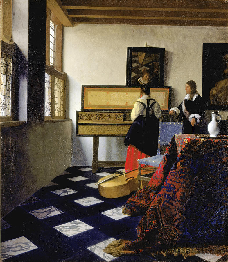 Lady at the Virginal with a Gentleman . The Music Lesson  Painting by Johannes Vermeer