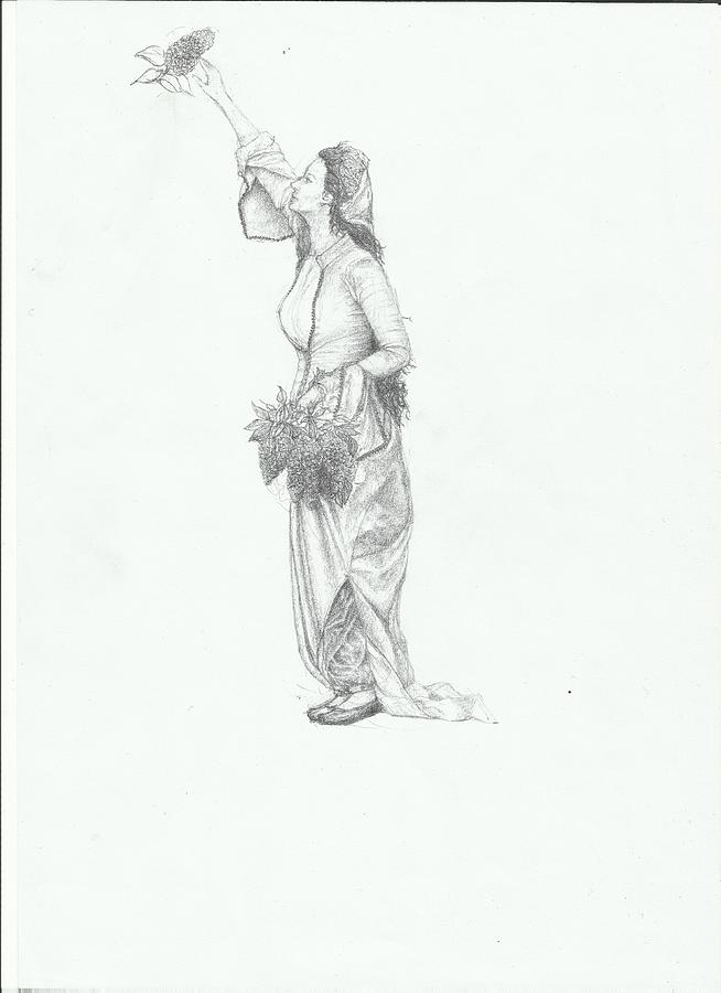 Lady collecting lilaca Drawing by Tolga Oztemur