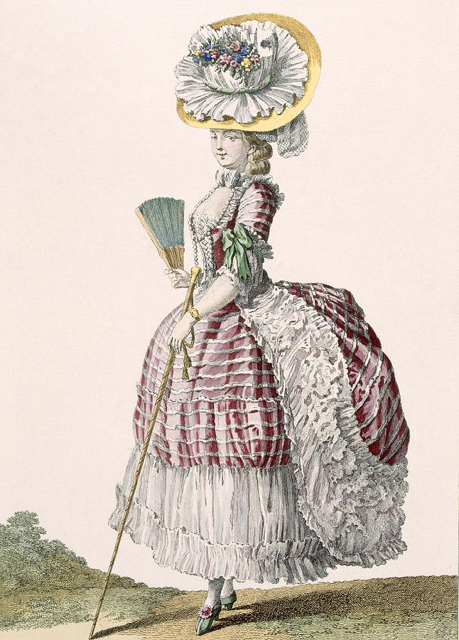 Lady Dressed In A Polonaise Style Drawing by Claude Louis Desrais