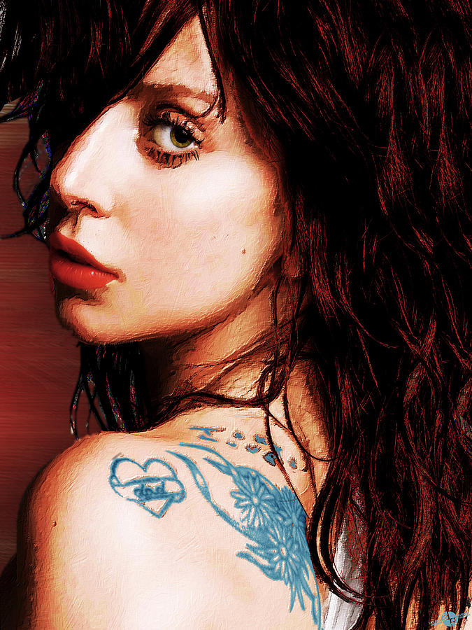 Lady Gaga Blue Tattoo Close Up Painting by Tony Rubino
