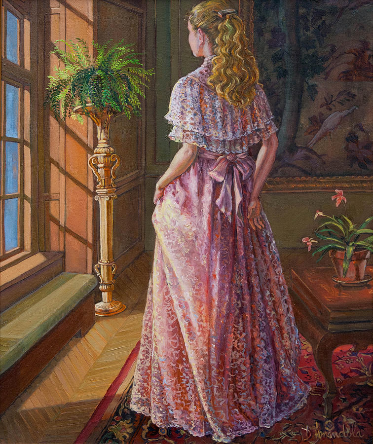 Impressionism Painting - Lady Gazing Through The Window by Dominique Amendola Impressionism Painting - Lady Gazing Through The Window by Dominique Amendola