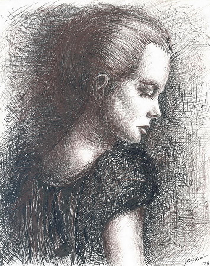 Portrait Drawing - Lady In Black by Jovica Kostic