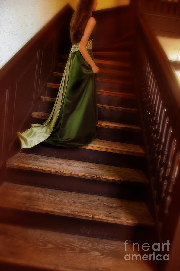 Lady in Green Gown on Stairs Photograph by Jill Battaglia