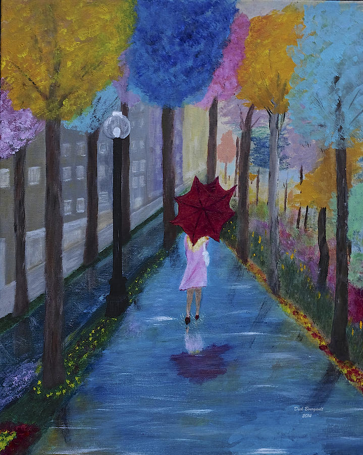 Lady in Pink with Red Umbrella Painting by Dick Bourgault