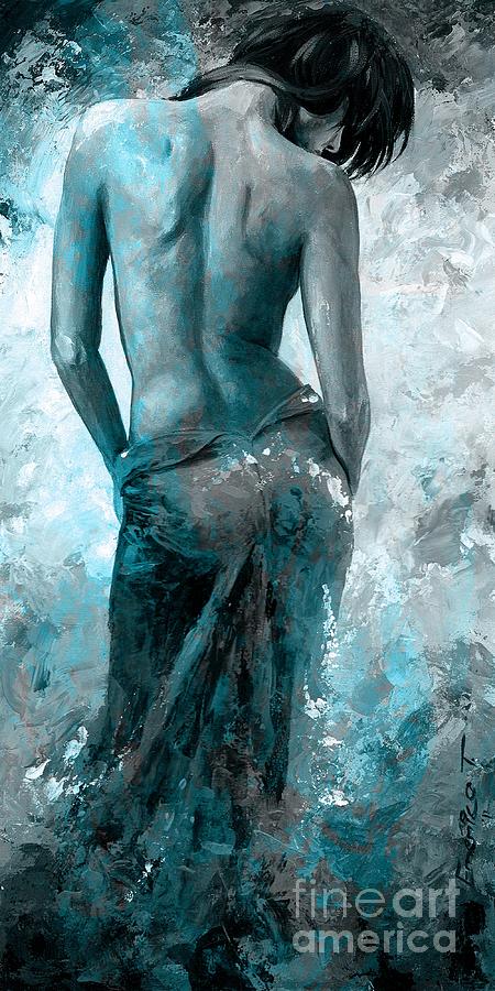 Lady in Red #27 digital colored version blue aqua Painting by Emerico Imre Toth