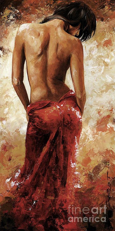 Lady in red 27 soft color Painting by Emerico Imre Toth