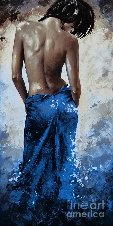 Lady in red 27RE blue color version large Painting by Emerico Imre Toth
