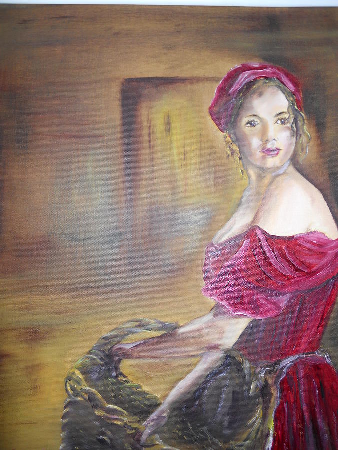 Basket Painting - Lady in Red by Joyce Reid