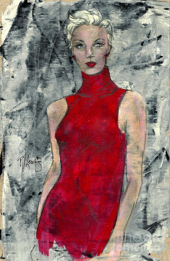 Lady In Red Drawing by PJ Lewis