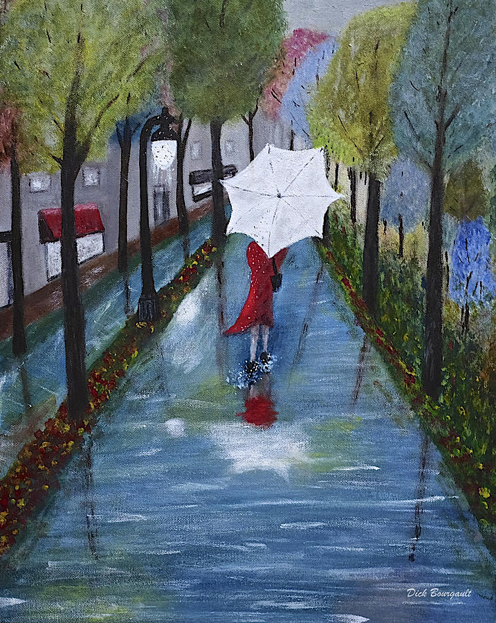 Umbrella Painting - Lady in Red Two by Dick Bourgault