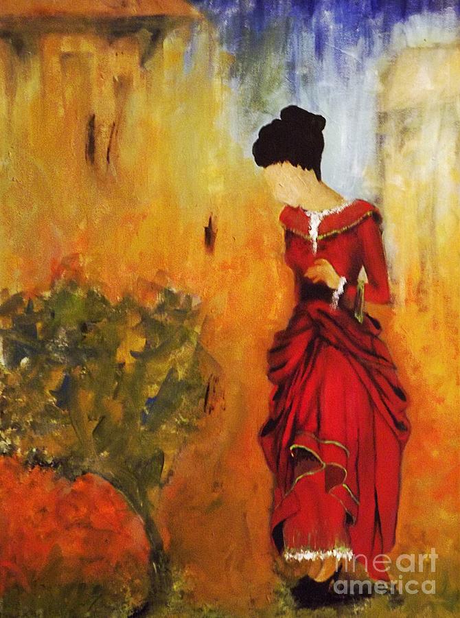 Red Dress Painting - Lady in the Red Dress by Minimalist Artist