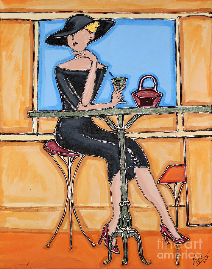 Lady in Waiting with Martini Painting by Cynthia Snyder