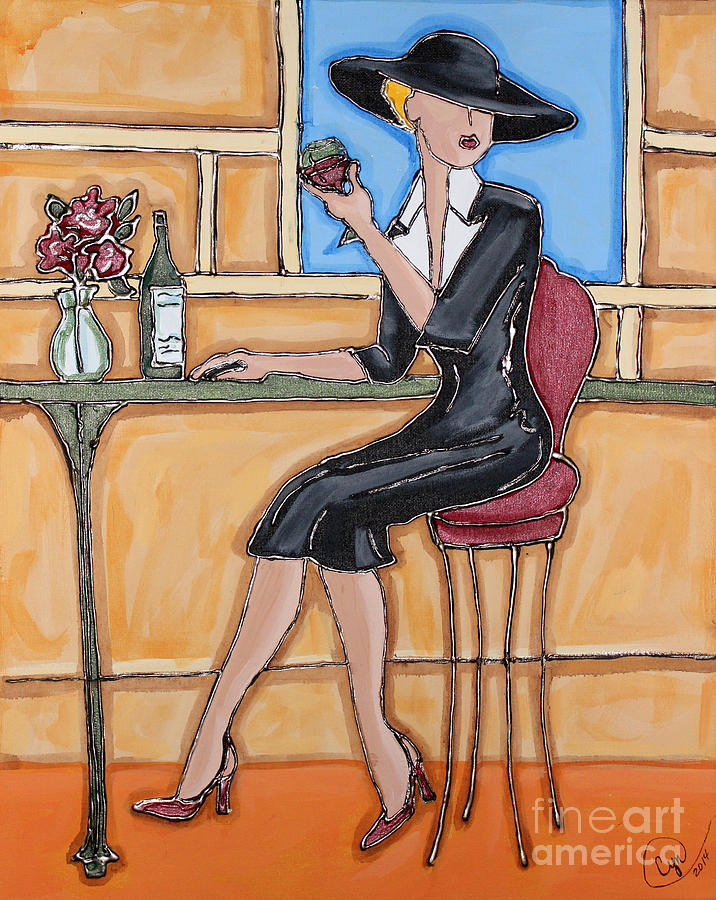 Lady in Waiting with Wine Painting by Cynthia Snyder