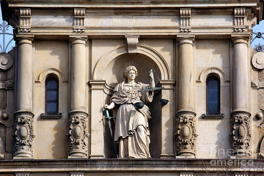 Architecture Photograph - Lady Justice with Scale and Sword by Jannis Werner