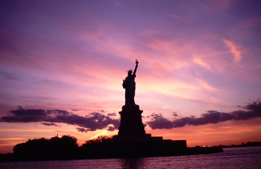 Lady Liberty Awesome Sunset Photograph by Tom Wurl