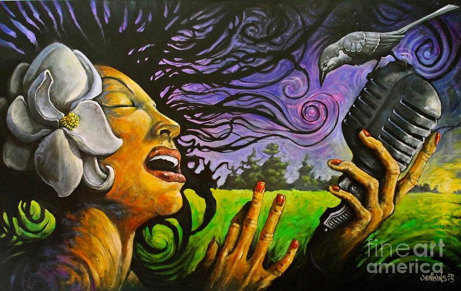 Mockingbird Painting - Lady Magnolia and the Right Wing Mockingbird Singing the Mississippi Theme Song by Jason  Jenkins
