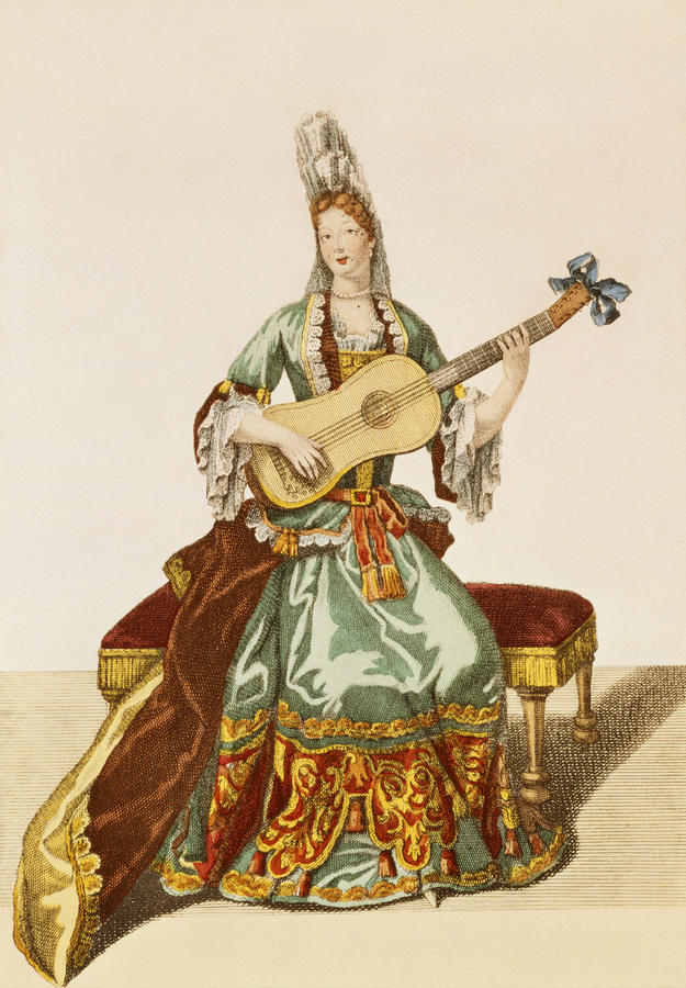 Lace Drawing - Lady Of Quality Playing The Guitar by Nicolas Bonnart