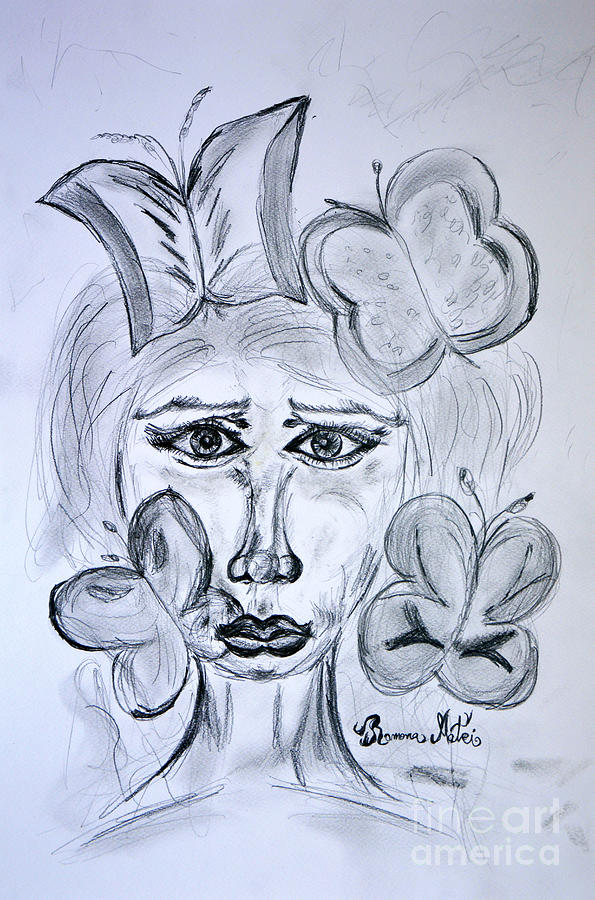 Lady Queen of Butterflies Drawing by Ramona Matei