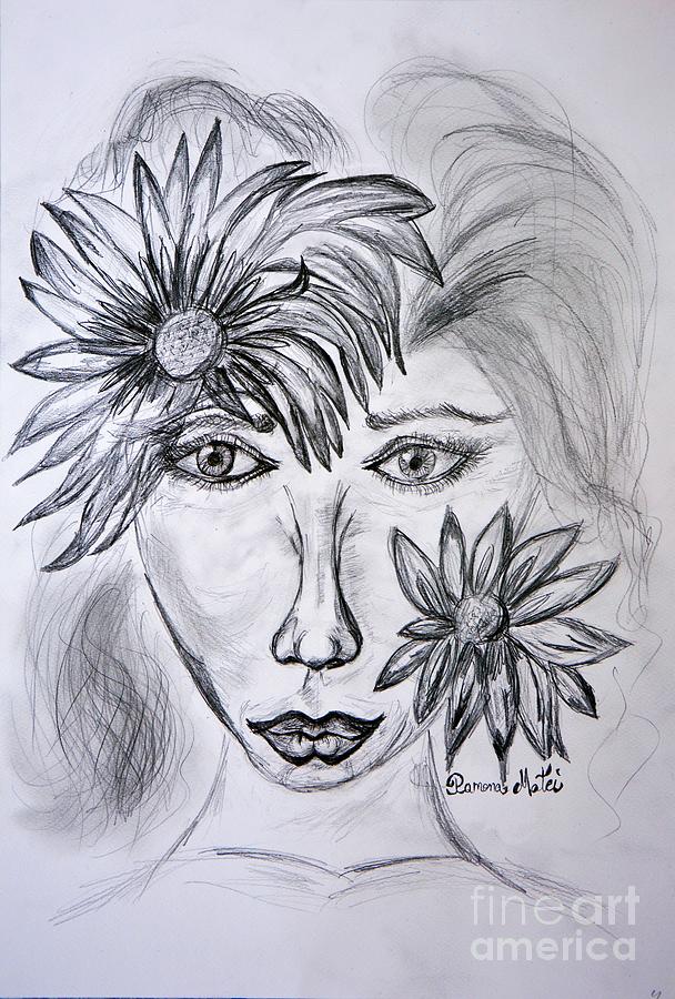 Lady Queen of Sunflowers Drawing by Ramona Matei