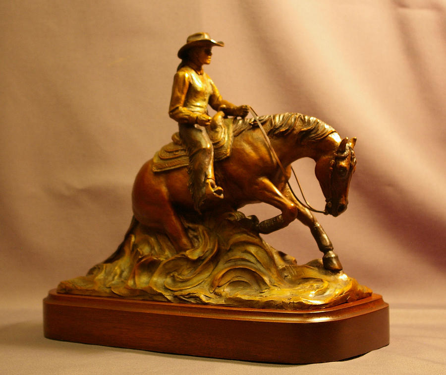 Reiner Sculpture - Lady Reiner bronze reining horse by Kim Corpany