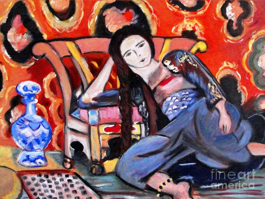 Lady Sitting On Floor Painting by Helena Bebirian