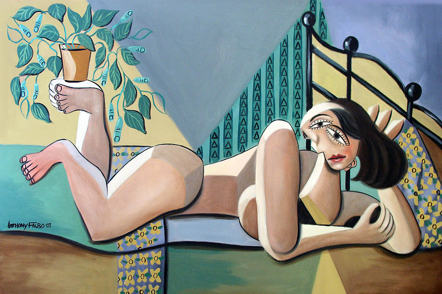 Abstract Painting - Lady With A Green Thumb by Anthony Falbo