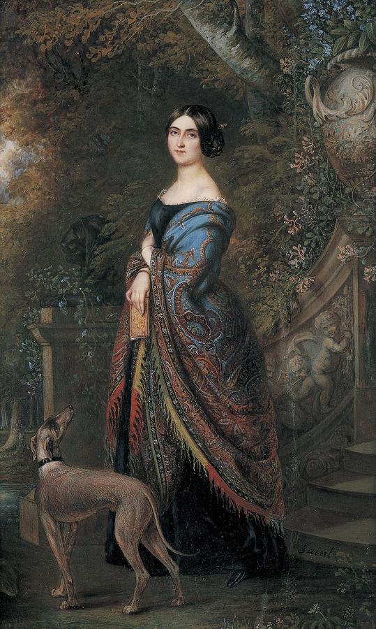 Garden Photograph - Lady With A Greyhound, C.1839-42 Wc On Paper by Daniel Saint