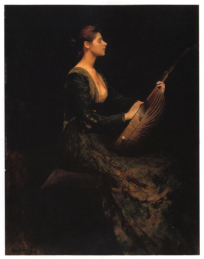 Thomas Wilmer Dewing Painting - Lady With A Lute by Thomas Wilmer Dewing Thomas Wilmer Dewing Painting - Lady With A Lute by Thomas Wilmer Dewing