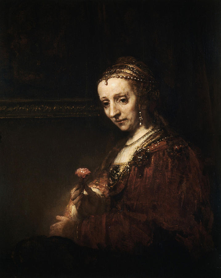 Rembrandt Van Rijn Painting - Lady with a Pink by Celestial Images