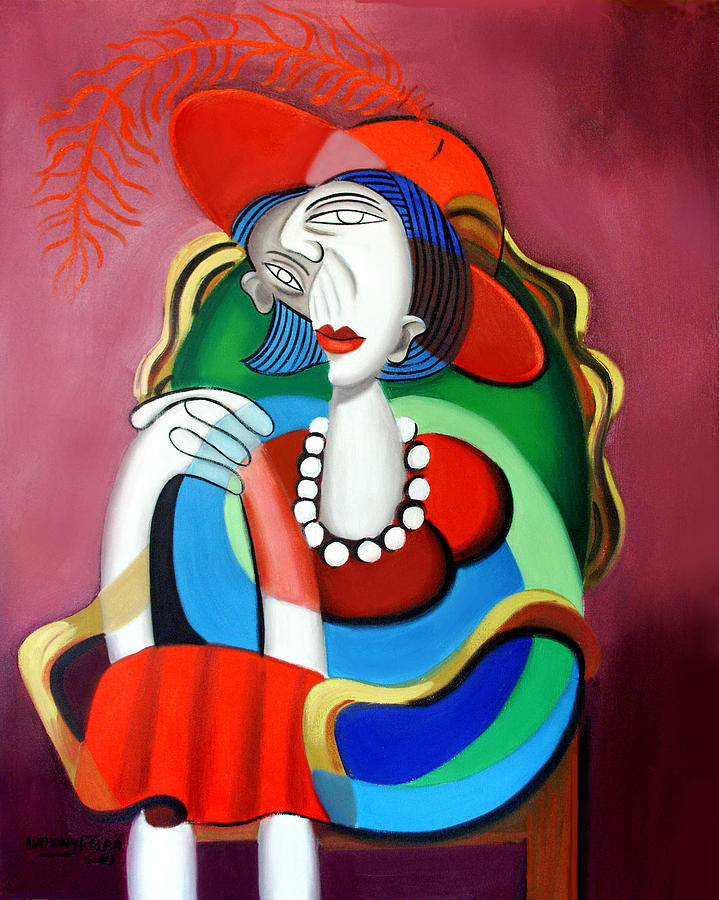 Cubism Painting - Lady With A Red Hat by Anthony Falbo