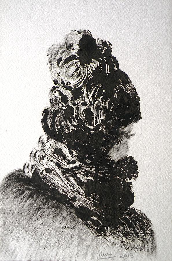 Lady with a woollen scarf Drawing by Uma Krishnamoorthy